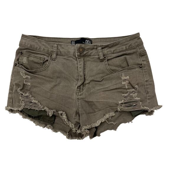 BBJ Los Angeles Junior 9 Army Green Distressed Denim Cut Off Shorts - Picture 1 of 5
